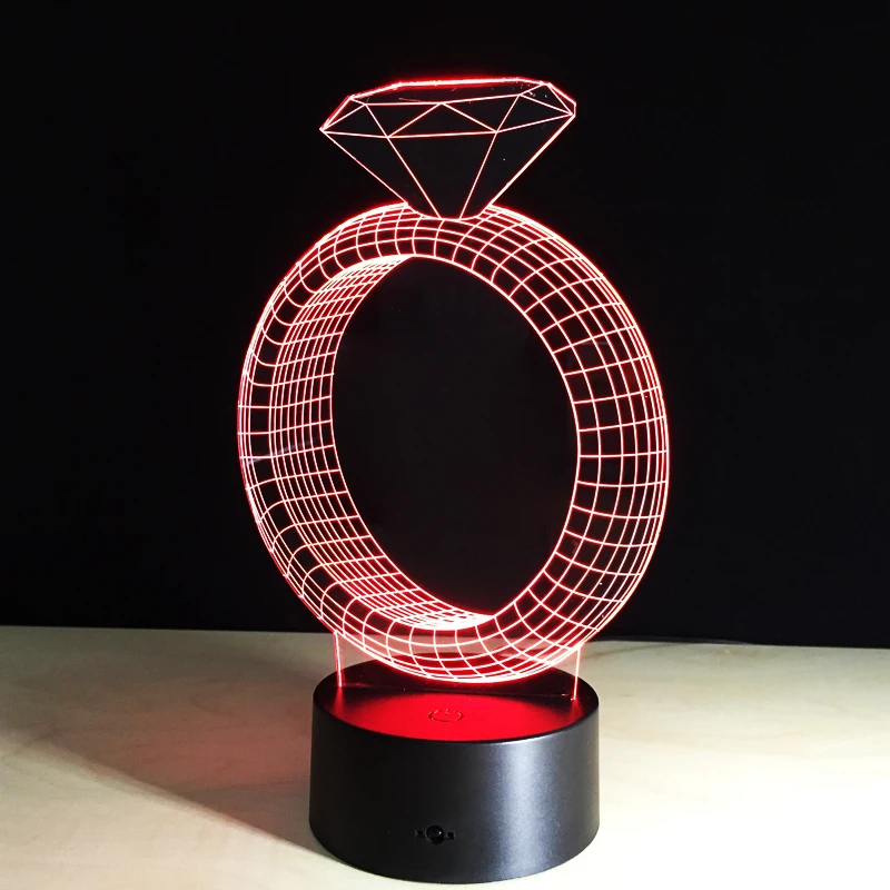 

3D Lava Lampara Diamond Ring Creative 7 Color Changing 3D LED Night Light RGB Wedding Decor Gift Bedroom Table Lamp Drop Ship