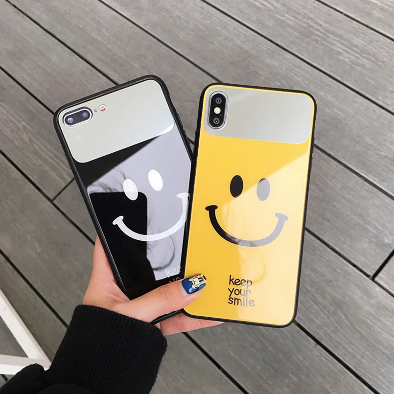 Роскошный зеркальный чехол для iPhone X XR XS макс. закаленное стекло улыбка полный