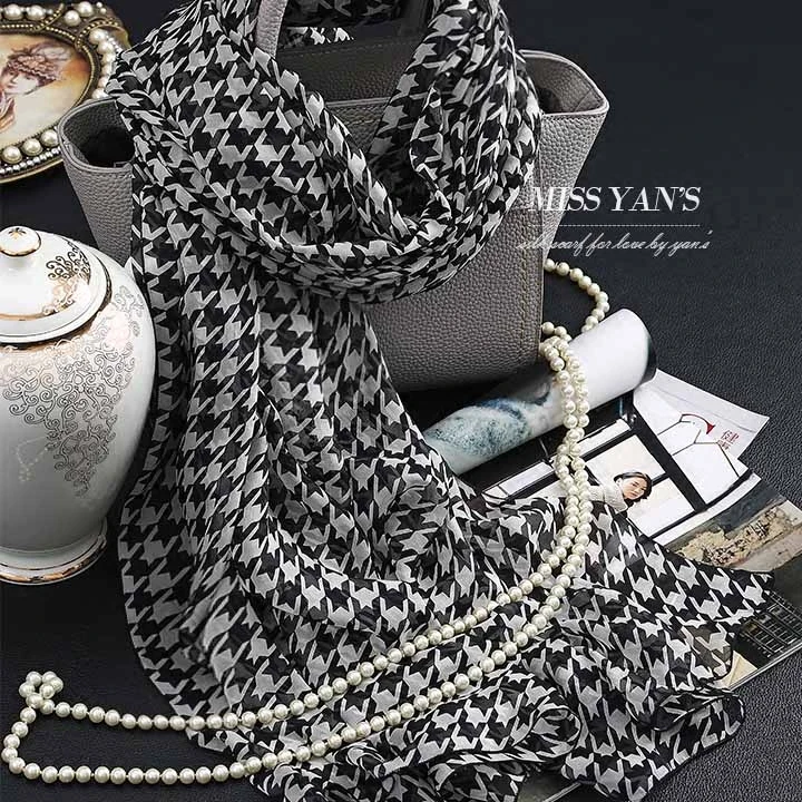 Женский шарф из натурального шелка модные классические черные и белые шарфы