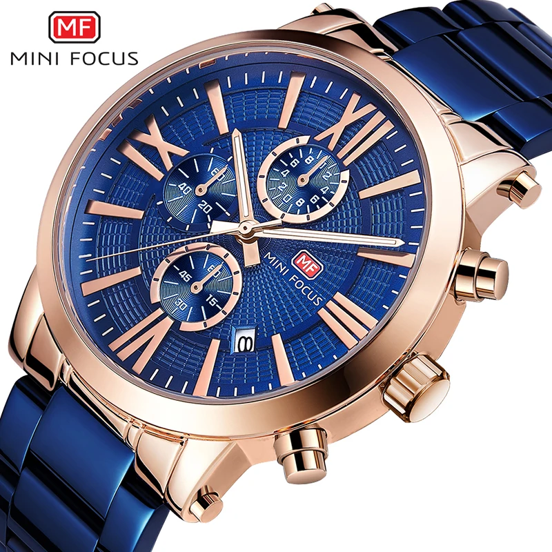 

MINIFOCUS Men's Wristwatch Luxury Brand Fashion Quartz Watch Men Waterproof Stainless Steel Sport Montre Homme Male Clock Blue