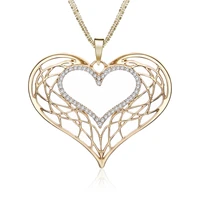 pendant necklaces for women accessories rose gold color big hollow love heart statement vintage jewelry long necklace women 2020