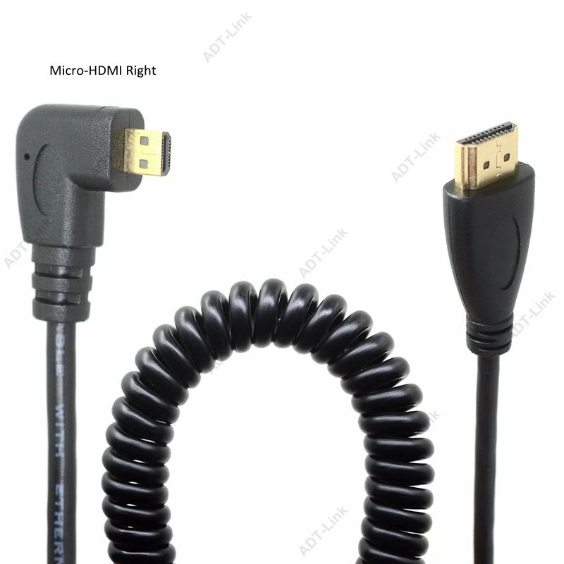 HDMI на правый угол Micro HDMI пружинный локон гибкий кабель V1.4 DSLR 0,5 м/2,0 м HDMI a-тип к D-type Кабо для HDTV XBox Tablet - Цвет: Right