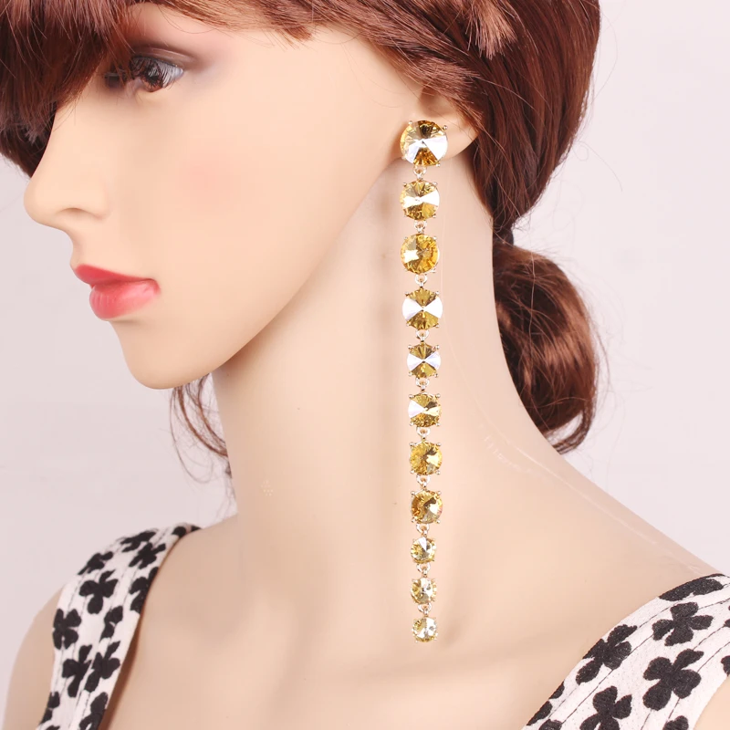 Fashion Dangle Brincos Hanging Long Drop Earrings Crystal Party Wedding Bridal Ear Jewelry Gold Color Bijoux Earings for Women | Украшения