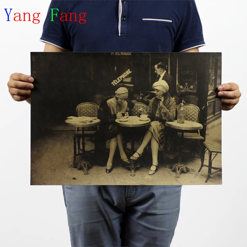 Париж Терраса кафе классический ретро плакат крафт бумага старинные антикварные