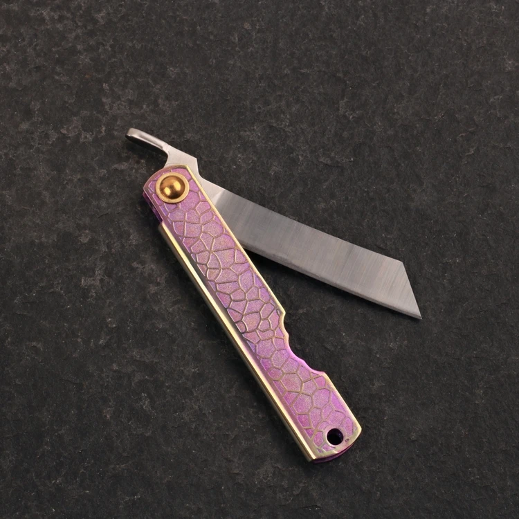 

Pocket folding knife outdoor knife 14C28N blade Titanium handle with leather sheath