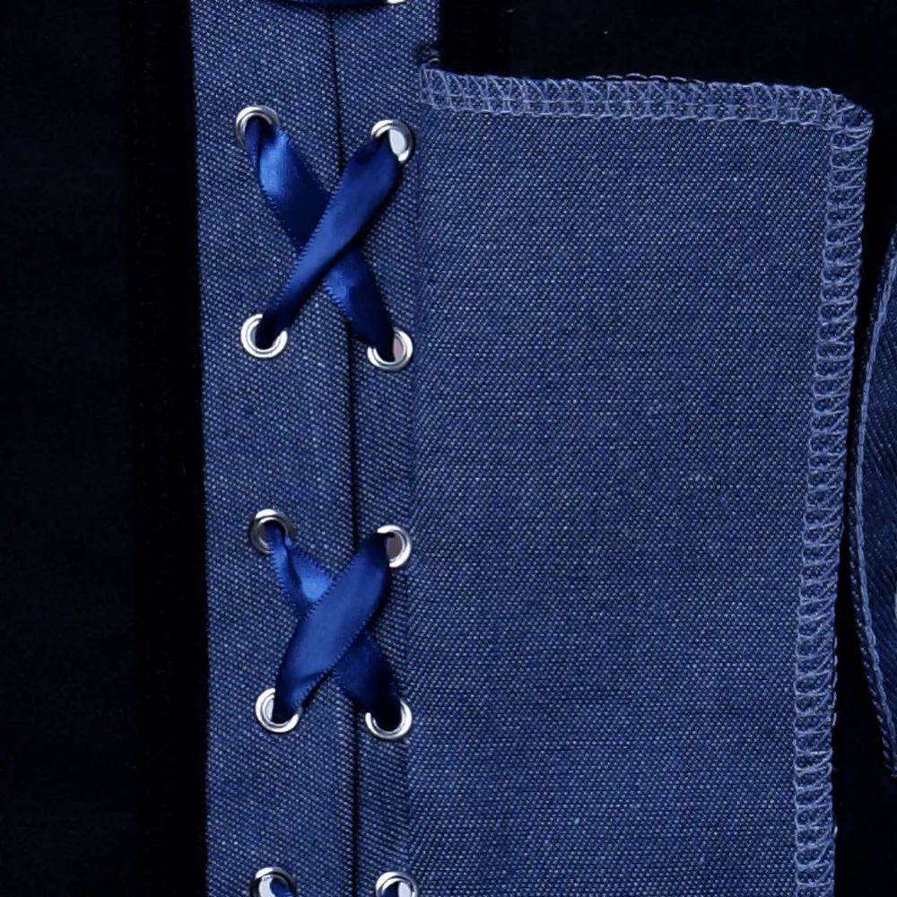 

Denim Halter Vest Jeans straps Underbust Corset Sexy Blue Metal Buckle Lingerie Waist Cincher Bustier S-2XL