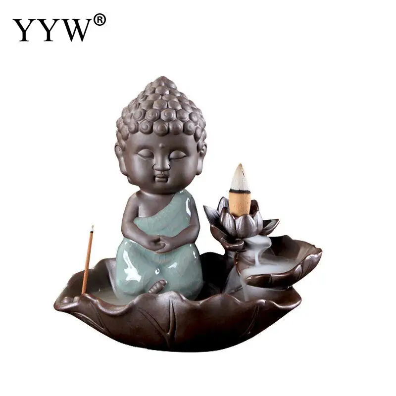 

Buddha Backflow Incense Stick Burner Cute Monk Incense Cones Holder Aroma Smoke Oud Burner Incenso Censer Ceramic Home Decor