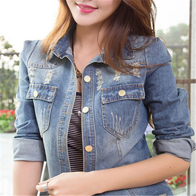 Denim Jacket New 2015 Women Coat Spring Fashion Brief Vintage In the long section Outwear Cool |