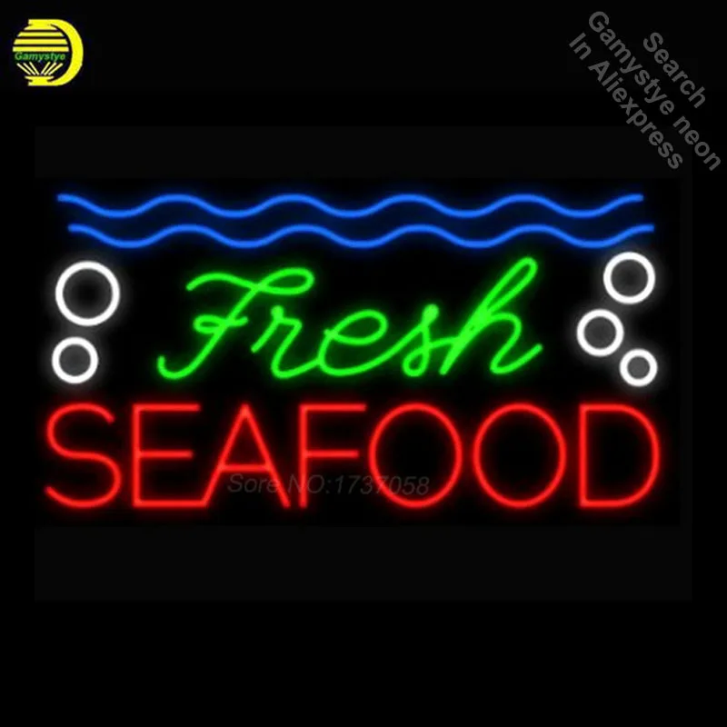 New Hot Fresh Seafood Neon Bulbs Sign Real Glass Tube Handicraft Beer Display Light Signs for Store Attract 19x15 | Освещение