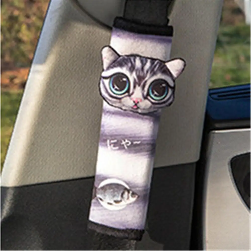 Big Eye Cat Чехол для автомобильного ремня безопасности, наплечная накладка, мультяшное животное, защита на плечо, аксессуары для автомобиля, авто ремни безопасности, чехол - Название цвета: Big Eye Cat
