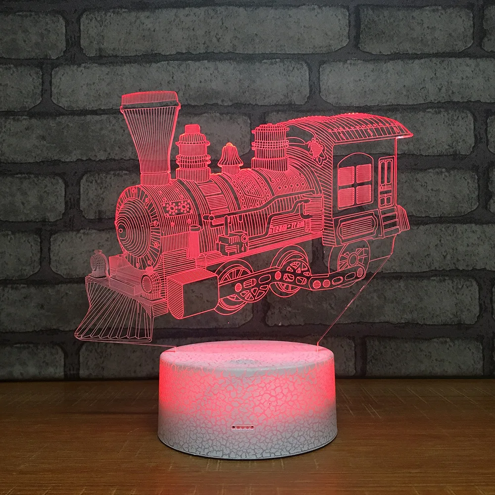 Паровой поезд 3D светодиодный RGB Ночник светильник 7 цветов Изменение Настольный