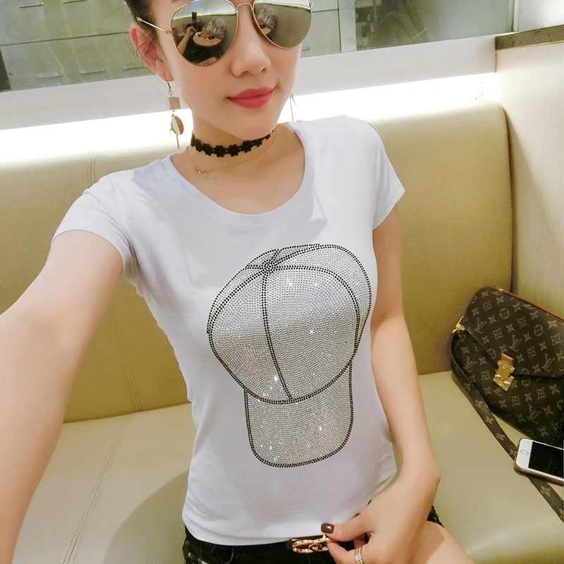 Женские футболки стразы летние топы женская футболка с бриллиантами женские 2021
