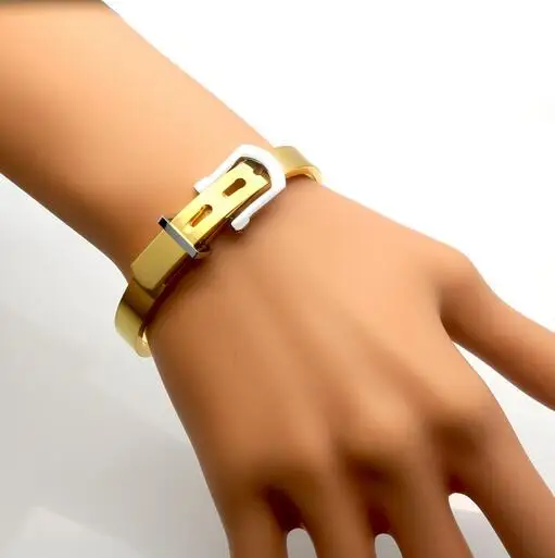 Черный/золотой/розовое золото Ремень из нержавеющей стали с пряжкой браслет