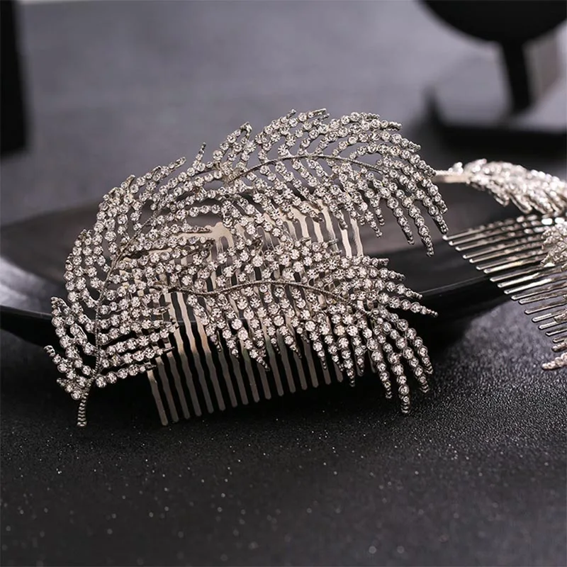 1 шт. серебристый лист тиары невесты Стразы гребень для волос с листьями диадемы
