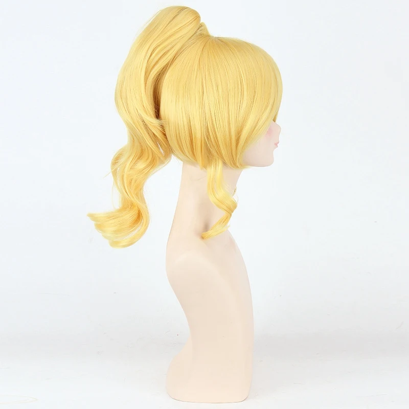 

Love Live! Eli Ayase Women Cosplay Wigs 45cm Short Curly Heat Resistant Synthetic Hair Wig with Claw Clip Ponytail Gold Anime
