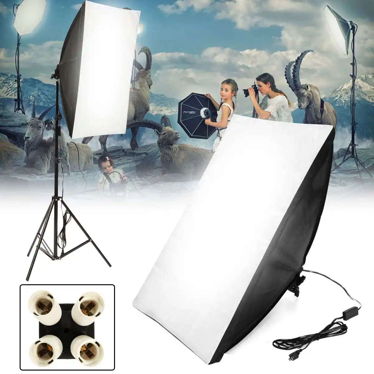 Фотостудия комплект световой софтбокс 50*70 см+ E27 патрон лампы держатель+ сумка для переноски