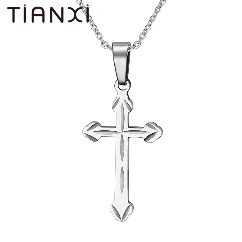 TIANXI Cross Pendant Necklace for Women Men Silver Color Stainless Steel Free Chain Jewelry | Украшения и аксессуары