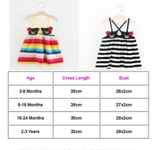 2018 Summer New Cute Baby Girls Rainbow Striped Dress Kids Toddler Bear Strap Casual Dresses Clothes Child | Детская одежда и
