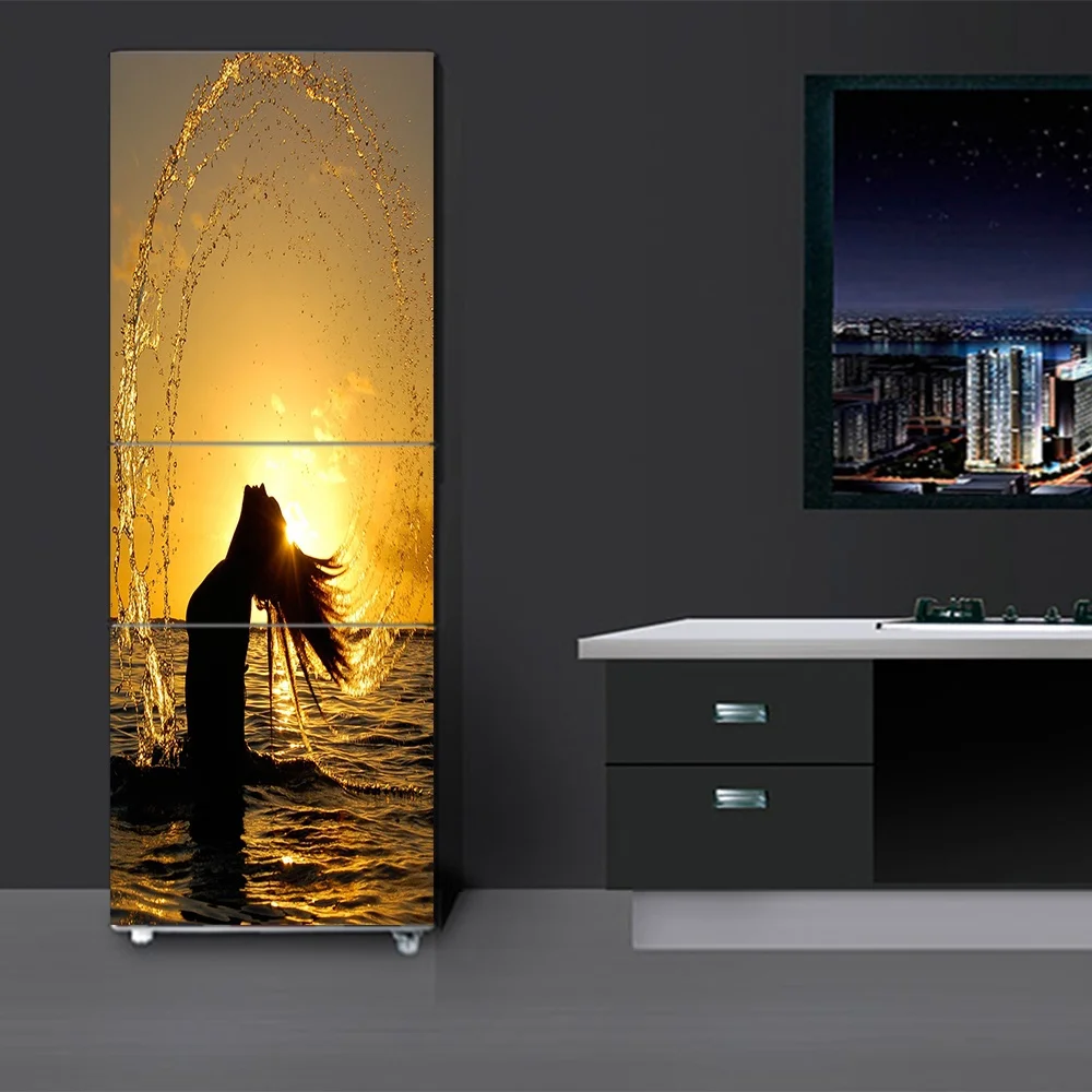 DIY Приморский красивая девушка Водонепроницаемый самоклеющейся холодильник