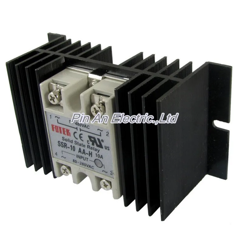 

Однофазное твердотельное реле SSR 10AA H 10A 90 480V AC 80 280V AC w теплоотвод