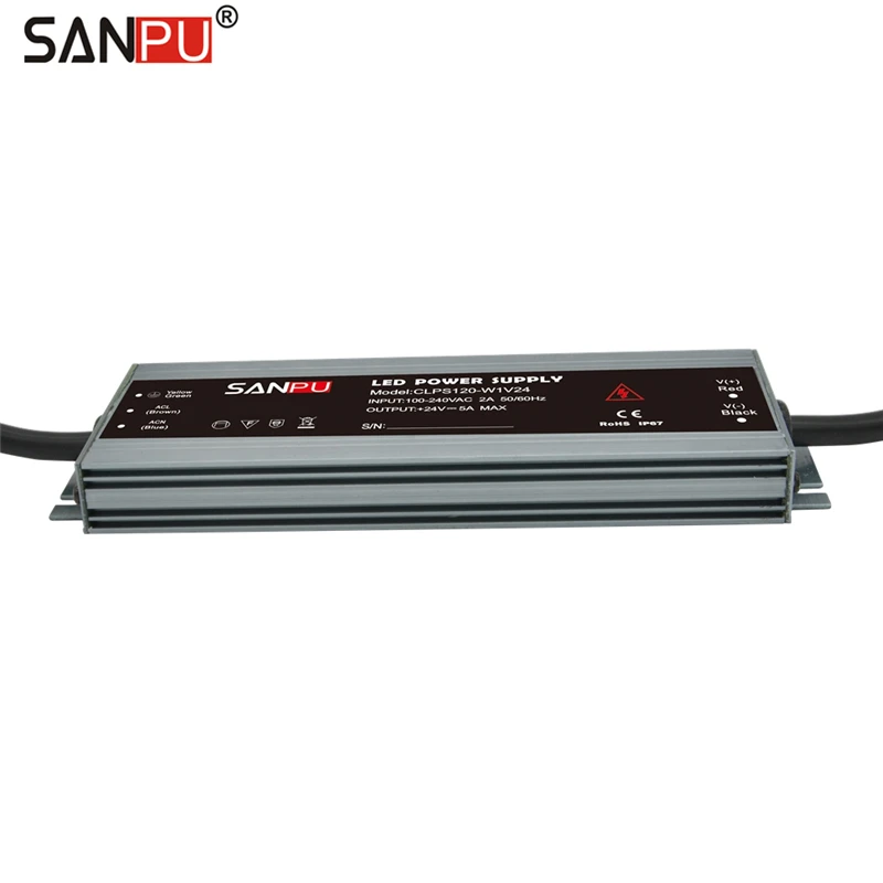 Sanpu LED адаптер питания 24 в 120 Вт 5A водонепроницаемый IP67 постоянное напряжение переменного тока в постоянный 24 вольт легкий трансформатор тонкий светодиодный драйвер 24 В постоянного тока