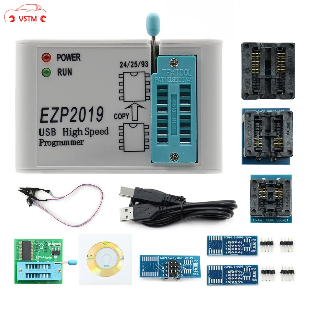 

Высокоскоростной USB-программатор EZP2019 SPI с 7 разъемами адаптеров, поддержка 32M Flash 24 25 93 EEPROM 25 flash bios WIN7 WIN8