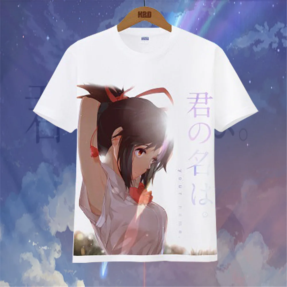 Аниме kimi no na wa короткий рукав Miyamizu Mitsuha футболки с надписью You Name топы Tachibana Taki