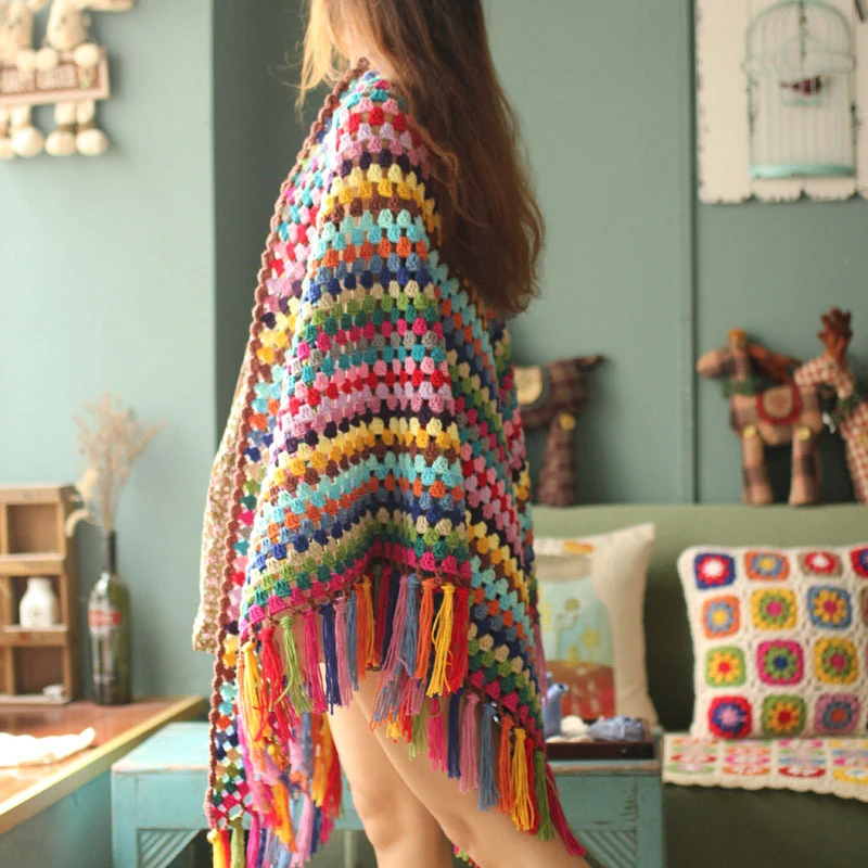 Forija имитация кашемира ручной работы Вязание крючком Треугольники шаль мягкий