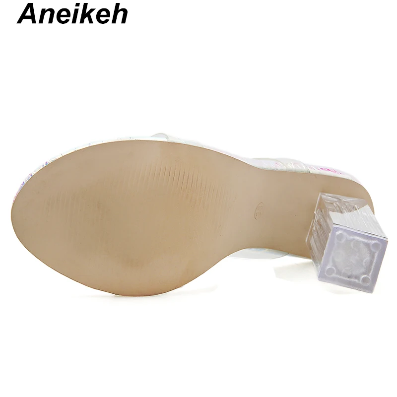Aneikeh/ г.; выразительные женские Босоножки на каблуке из искусственной кожи; прозрачные туфли на высоком квадратном каблуке с пряжкой и ремешком; офисные туфли; Размеры 35-42
