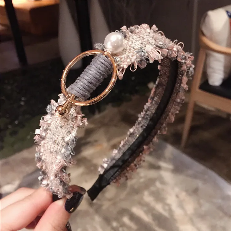 Серый Корейские, высокого качества Золотые круглые пряжки аксессуары для волос для девочек повязки для волос с цветком повязки для волос жемчужные повязки для женщин - Цвет: Серый