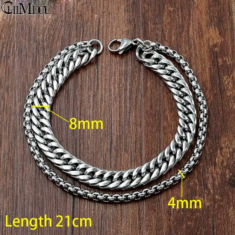8mm Double Chain CHIMDOU мужской браслет серебряный цвет/золотой цвет черный браслет из нержавеющей стали и мужской аксессуар хип-хоп Вечеринка рок ювелирные изделия - Окраска металла: 8mm Double Chain