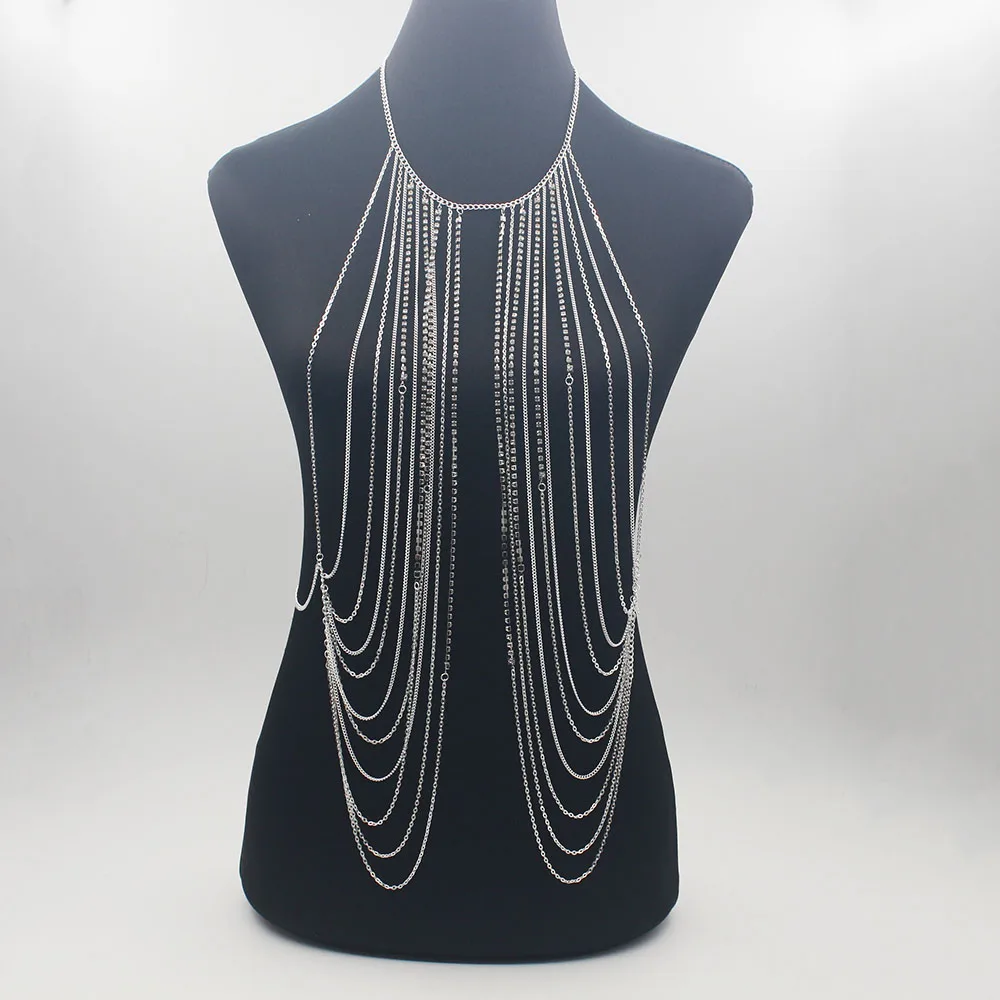 

New Rhinestone Bra Chain Beach Jewelry Body Shiny Crystal Drop Shipping Bra Chest Harness Bikini Body Chain Jewellery