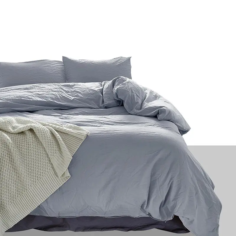 Bedding Three Piece Set Solid Color High Quality 100% Cotton Simplicity 3 Size Soft Duvet Cover Pillow Case Water Scrubbing | Дом и сад