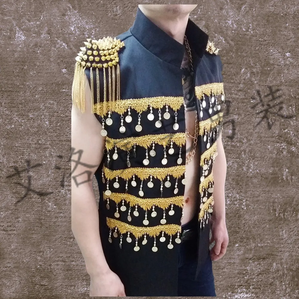 

Club male singer performance clothing personality rock man ma3 jia3 bar DJ stage with summer men's vest coa