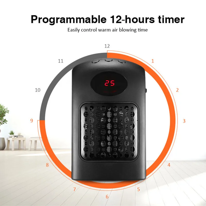 Mini Wall-Outlet Portable Office Home Heater Ceramic Heating Adjustable Thermostat And Plug Direction Timer With LED Screen 900W | Бытовая