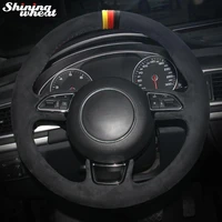 bannis yellow red black marker black suede car steering wheel cover for audi a1 a3 a5 a7