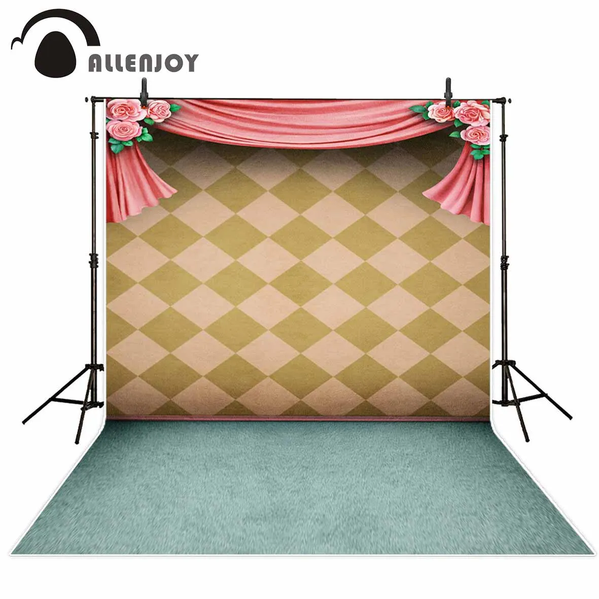 

Allenjoy new arrival photographic background Lattice green flower curtain cloth dolls backdrop photocall professional customize