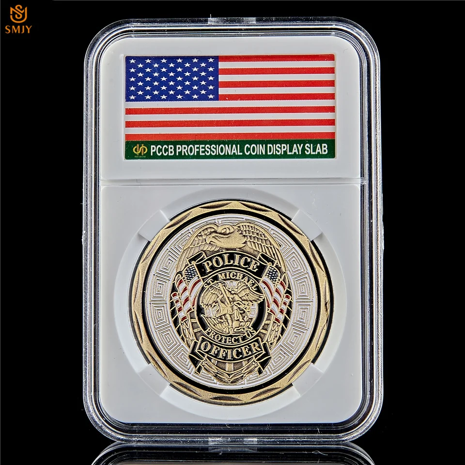 

2019 Best selling US Law Enforcement Archangel St Michael Bronze Police Department Badge Coin Value W/PCCB Protection Box