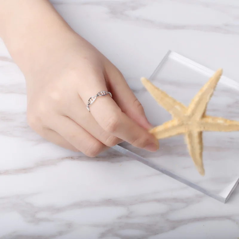 

FENGLI 925 Silver Color Trendy DNA Shape Open Ring for Women Delicate Finger Rings Student Bar Best Body Jewelry