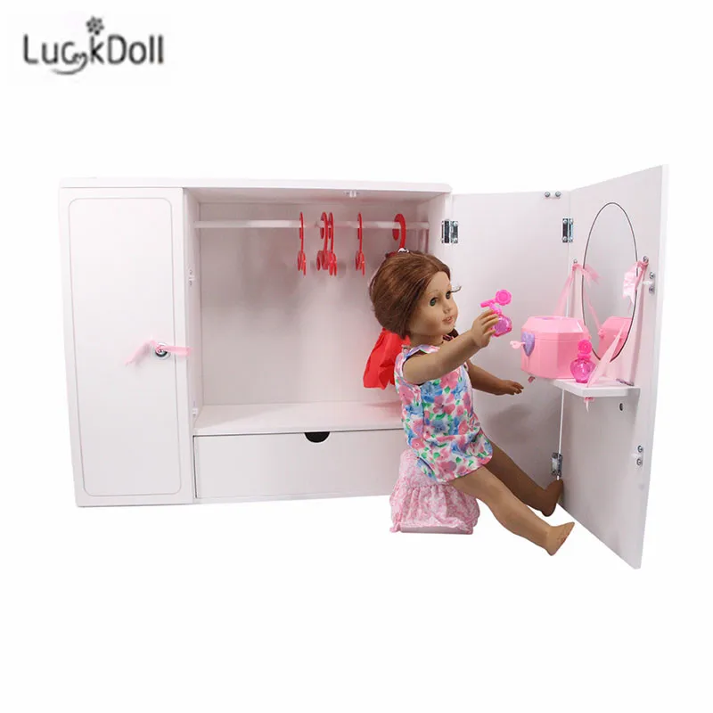 LUCKDOLL маленькой девочки, школьная униформа, гребень+ зеркало, 2 флаконы для духов, 2 щипцы для завивки волос, расческа, ракетка для игры в бадминтон, для 18 дюймов американская кукла