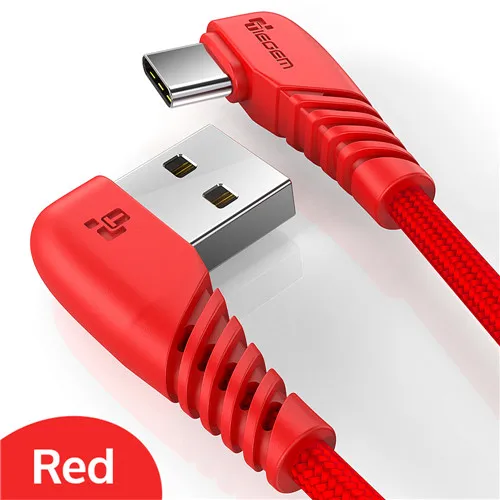 Красный TIEGEM 90 градусов usb type C кабель 3A USB-C кабель type-C провод для быстрой зарядки для samsung S8 S9 S10 PLUS кабель для мобильного телефона 2 м 3 м - Цвет: Красный