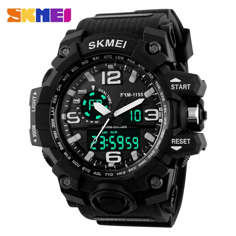 black S Shock бренд SKMEI спортивные часы водонепроницаемые цифровые кварцевые часы мужские с большим циферблатом военные мужские наручные часы Relogio Masculino - Цвет: black