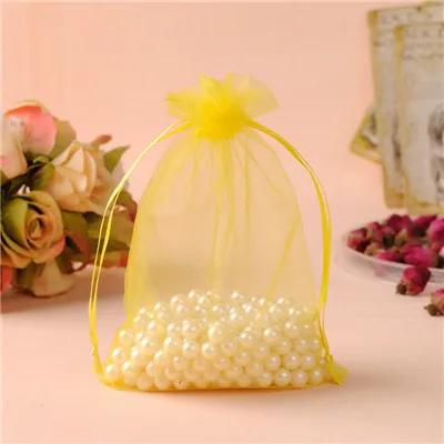 Yellow Сумки из органзы 25x35 см 100 шт./лот большие подарочные пакеты на шнурке с логотипом на заказ - Цвет: Yellow
