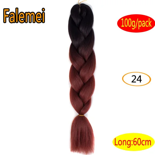 FALEMEI Омбре плетение волос для вязания крючком Твист коса 24inch100/шт высокая температура провода синтетические два тона афро джамбо коса волос - Цвет: T1B/350
