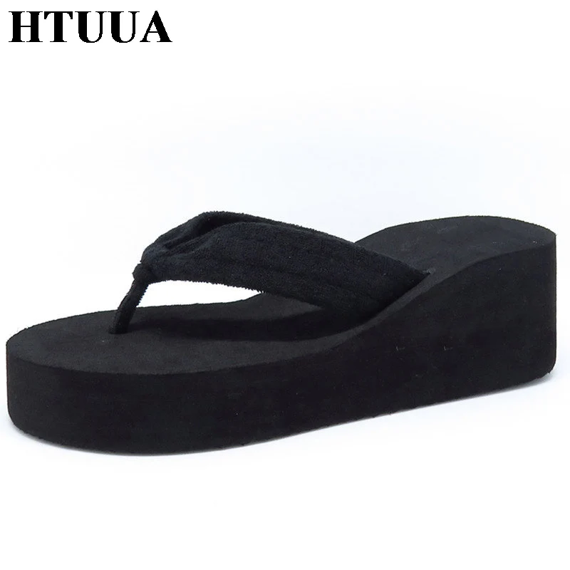 HTUUA/Повседневные вьетнамки женские танкетки на платформе шлепанцы удобные