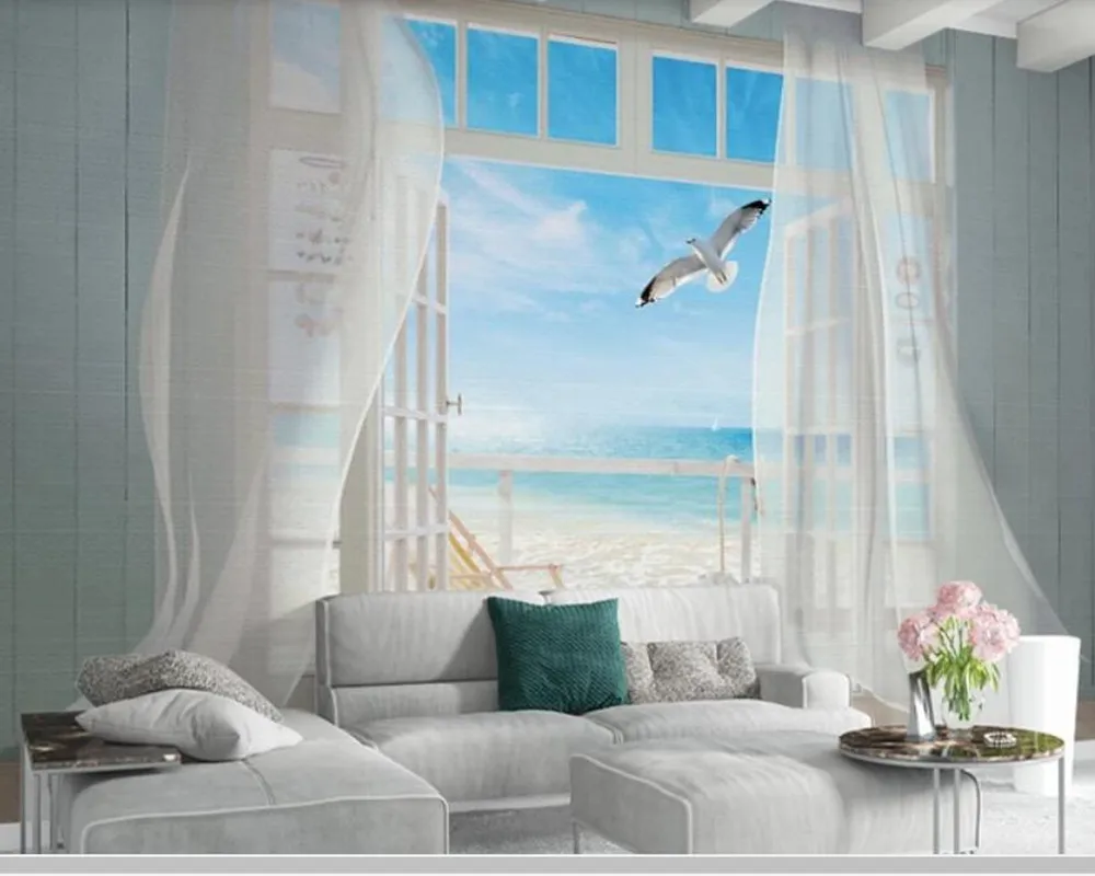Настенные 3D обои с изображением Морского Пейзажа для гостиной телевизора дивана