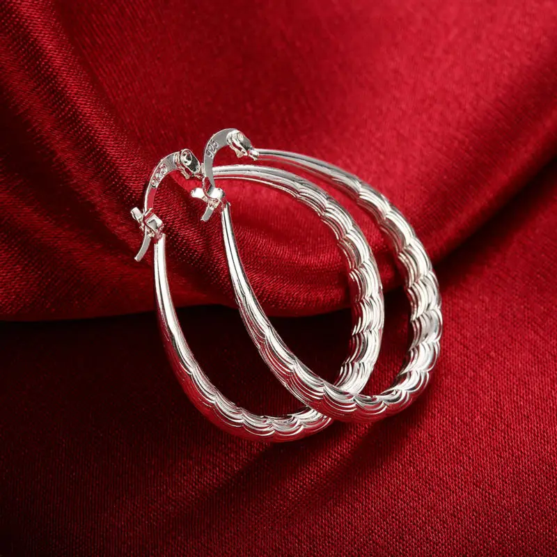 Женские серьги кольца в стиле ретро Aros Plata овальные с рисунком рыбы для вечеринки