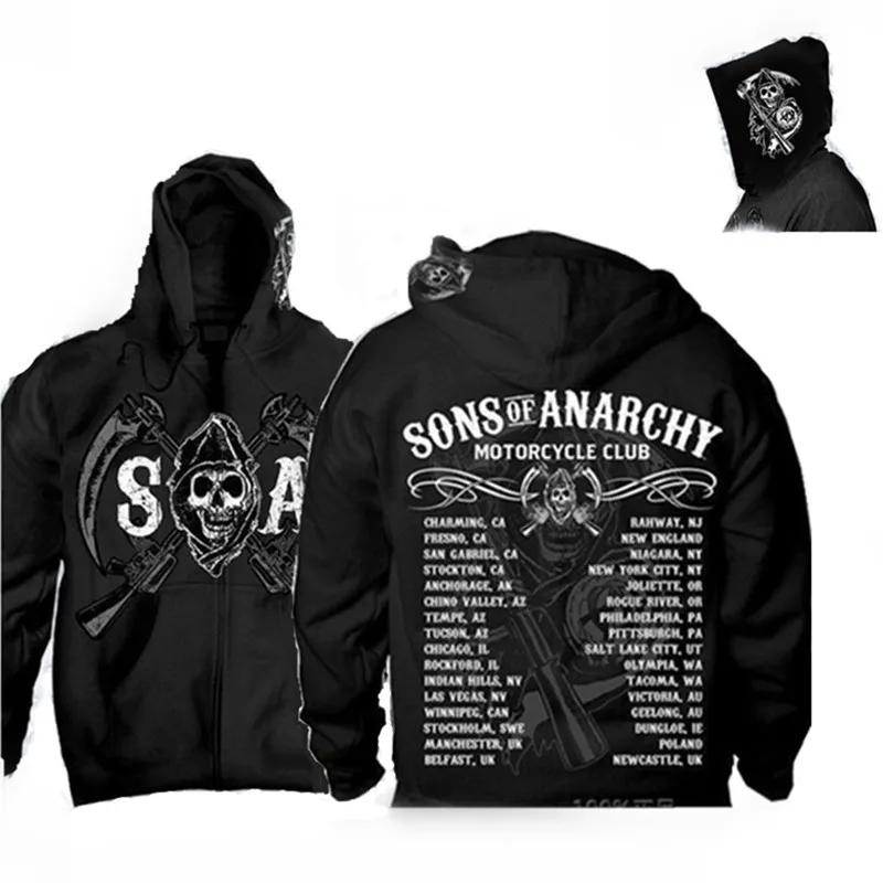 Мужская Спортивная толстовка с капюшоном SAMCRO SOA черная приталенная в стиле хип