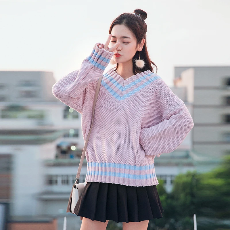 Sweater female V-neck pullover loose thick yarn autumn and winter sweater 2017 thickening outerwear | Женская одежда