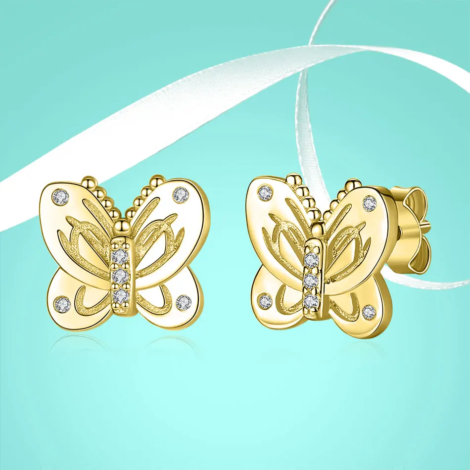 

Wholesale 5PCS 925 Sterling Silver Cute Butterfly Stud Earrings with Crystal CZ Gold Animal Earrings for Women Girls Jewelry